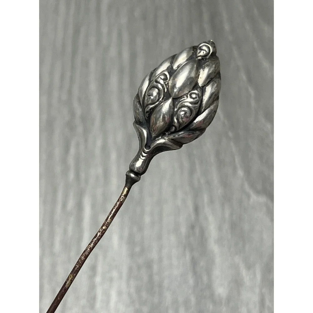 Antique Sterling Silver Artichoke Thistle Bud Hat Pin Victorian Edwardian